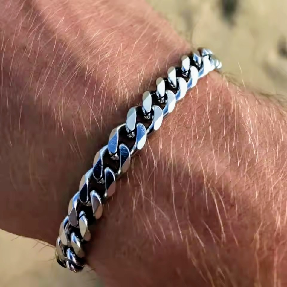 Wannee pulsera de cadena cubana para hombres, pulsera clásica de acero inoxidable de 7mm de ancho